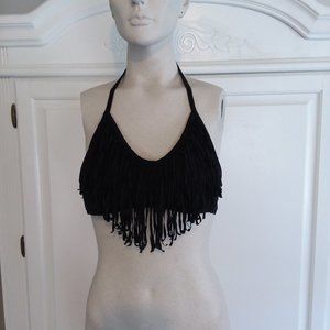 Sia black fringed bathing suit top/bikini, size small